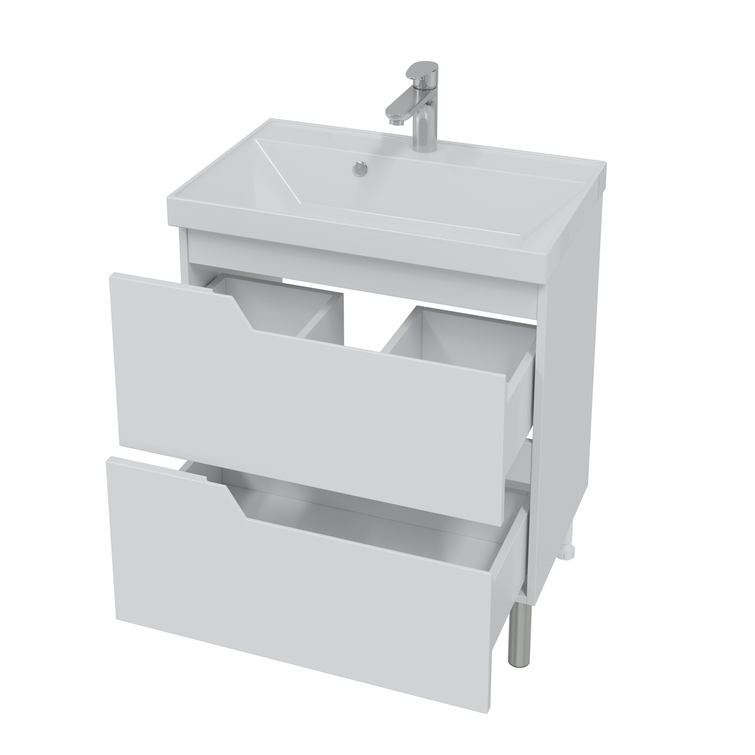 Тумба под раковину Санта Антарес 70, напольная, 2 ящика, цвет белый глянец - фото 1