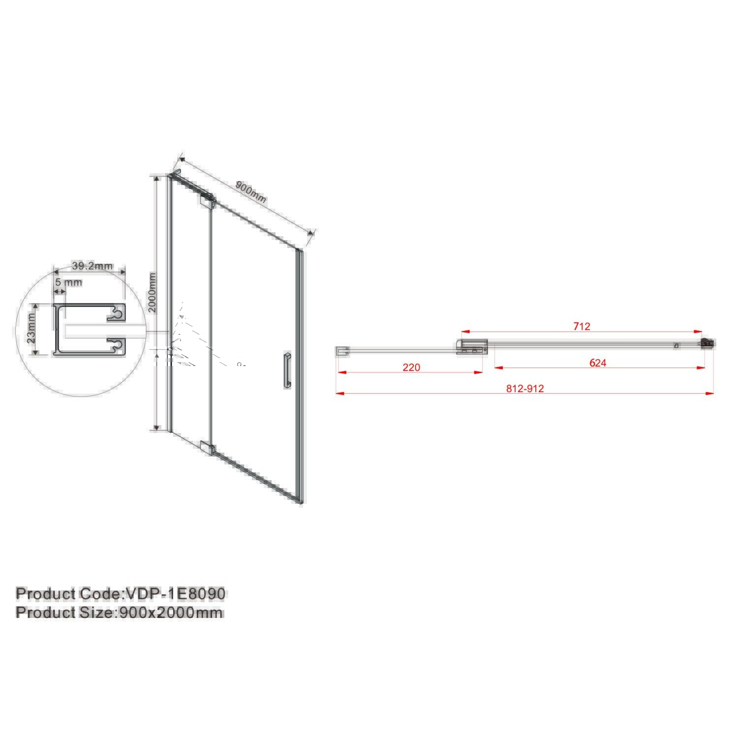 Душевая дверь Vincea Extra VDP-1E 90x200, стекло прозрачное, профиль вороненая сталь - фото 1