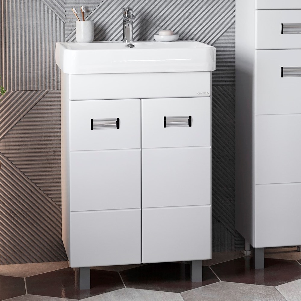 Тумба под раковину Оника Балтика-Квадро 60, цвет белый / хром