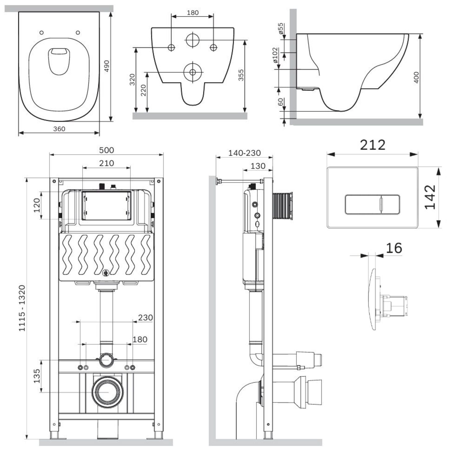 Комплект AM.PM IS48031.9X1900: Инсталляция Pro + Кнопка Pro M никель матовый + Унитаз Above Aquaspin C9X1900SC белый - фото 1