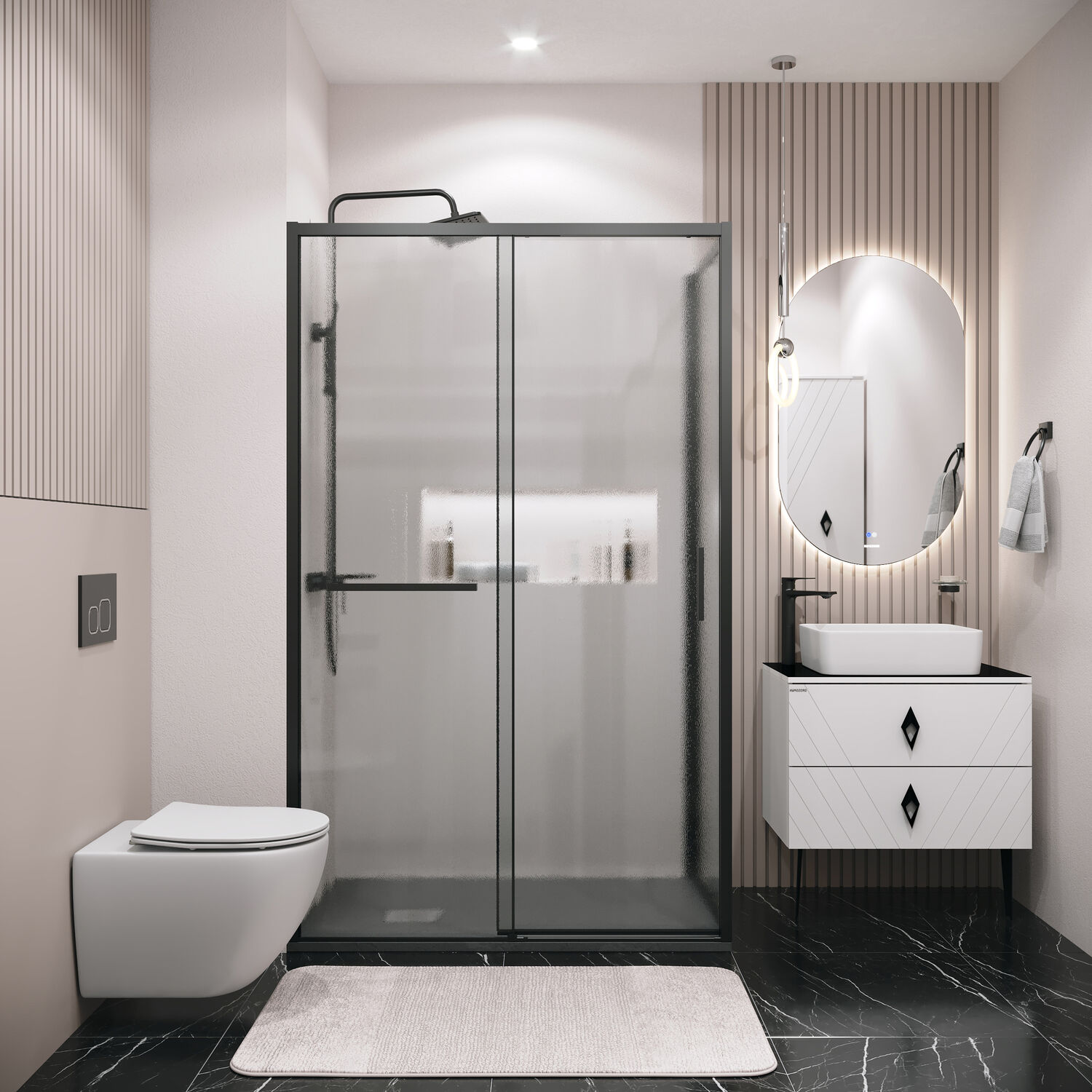 Душевой уголок Grossman Style 120х80, левый, стекло шиншилла, профиль черный матовый - фото 1