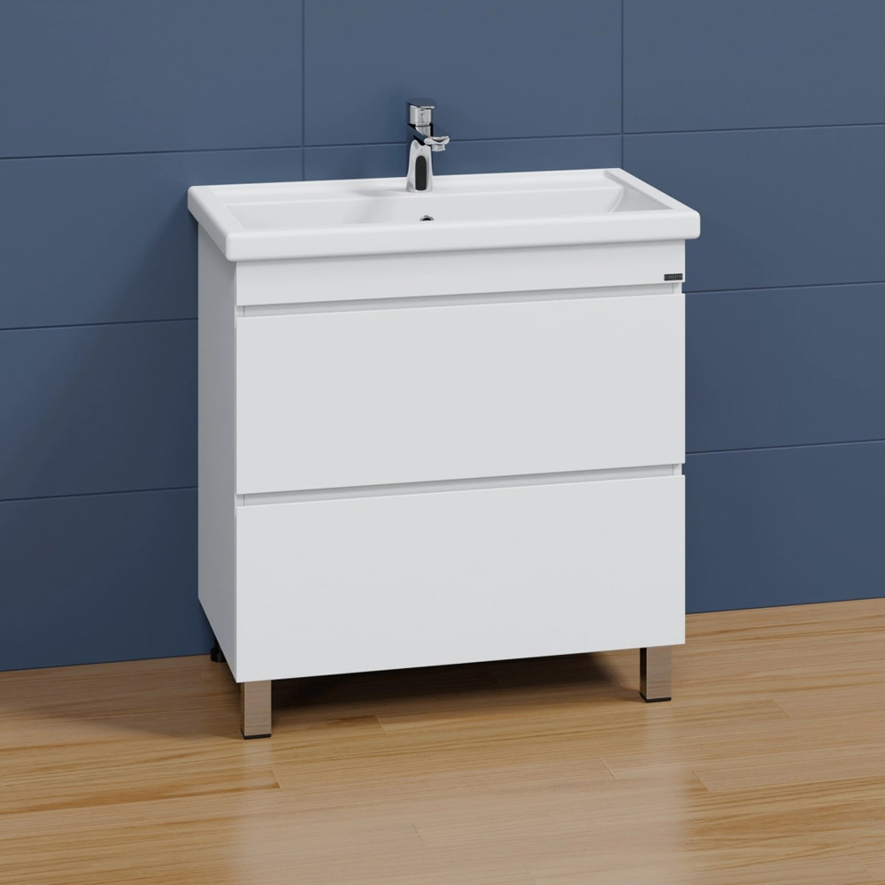 Тумба под раковину Санта Марс 80 напольная, с 2 ящиками, цвет белый