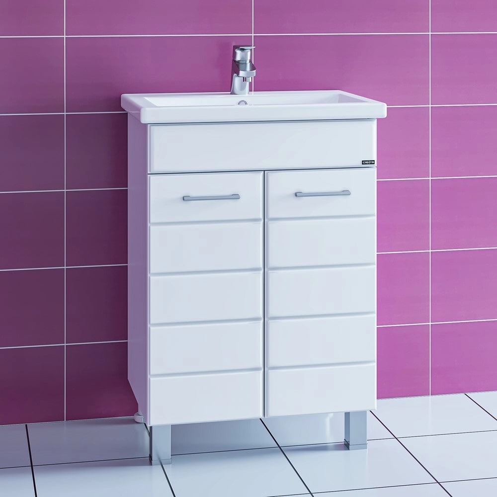 Тумба под раковину Санта Омега 60 напольная, с дверцами, цвет белый