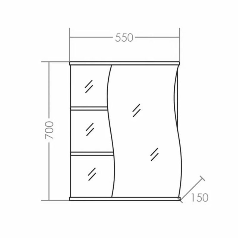 Шкаф-зеркало Санта Волна 55, правый, цвет белый