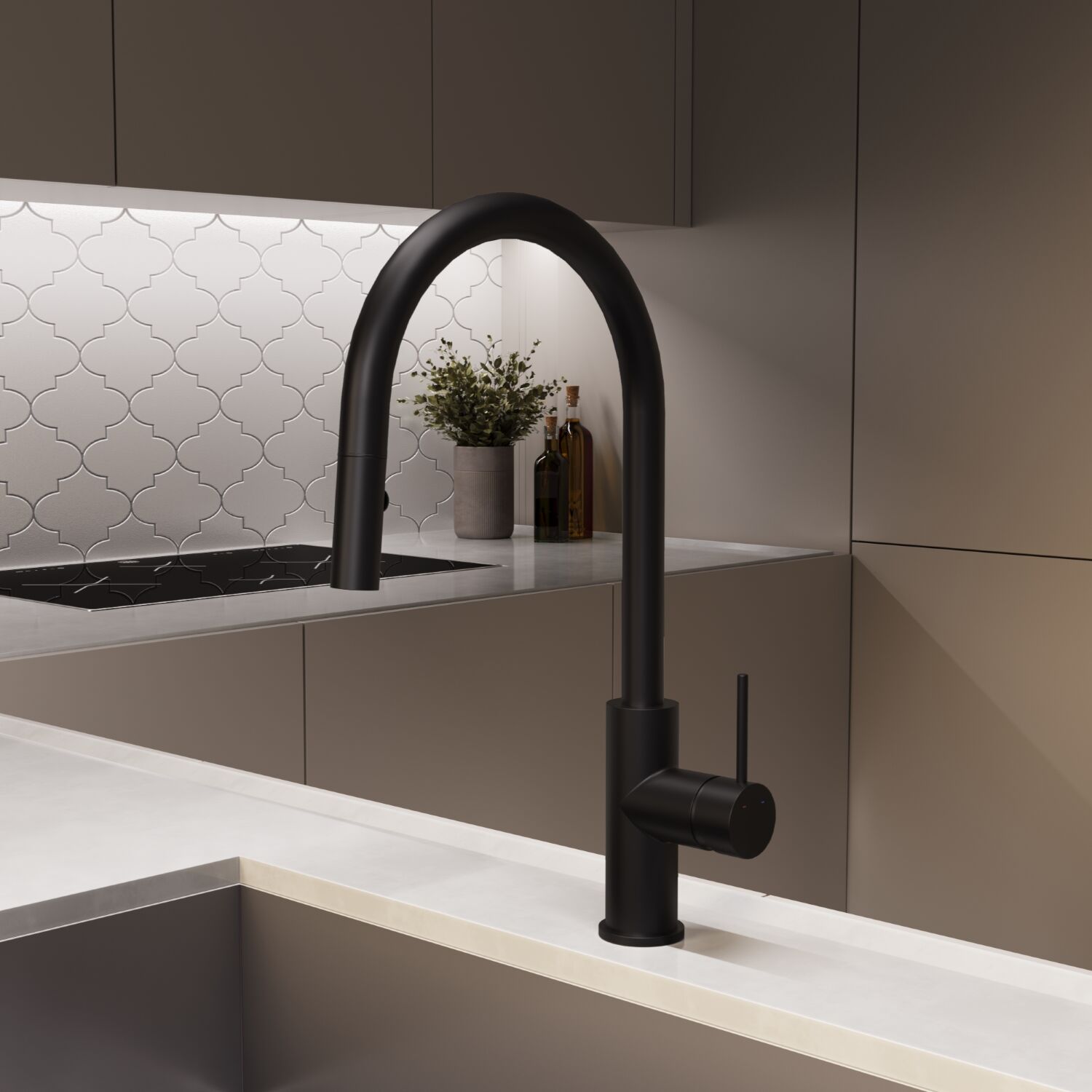 Смеситель Vincea City VKF-2C1MB для кухни, с выджвижным изливом, цвет черный - фото 1