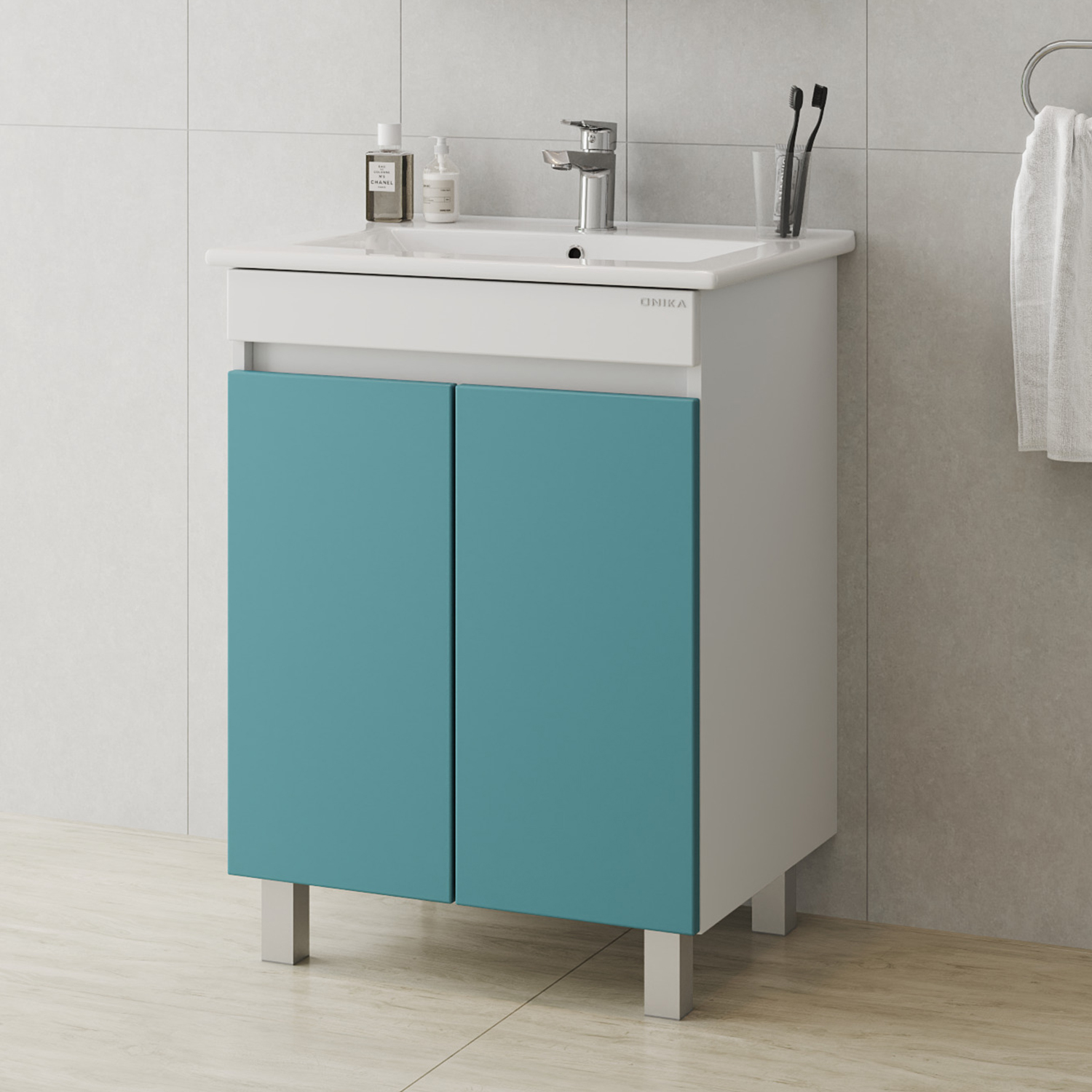 Тумба под раковину Оника Марви 60, цвет белый / бирюза - фото 1