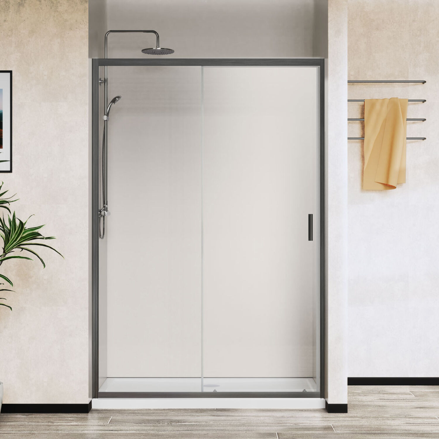 Душевая дверь Vincea City VDS-5CT 120x195, стекло прозрачное, профиль вороненая сталь