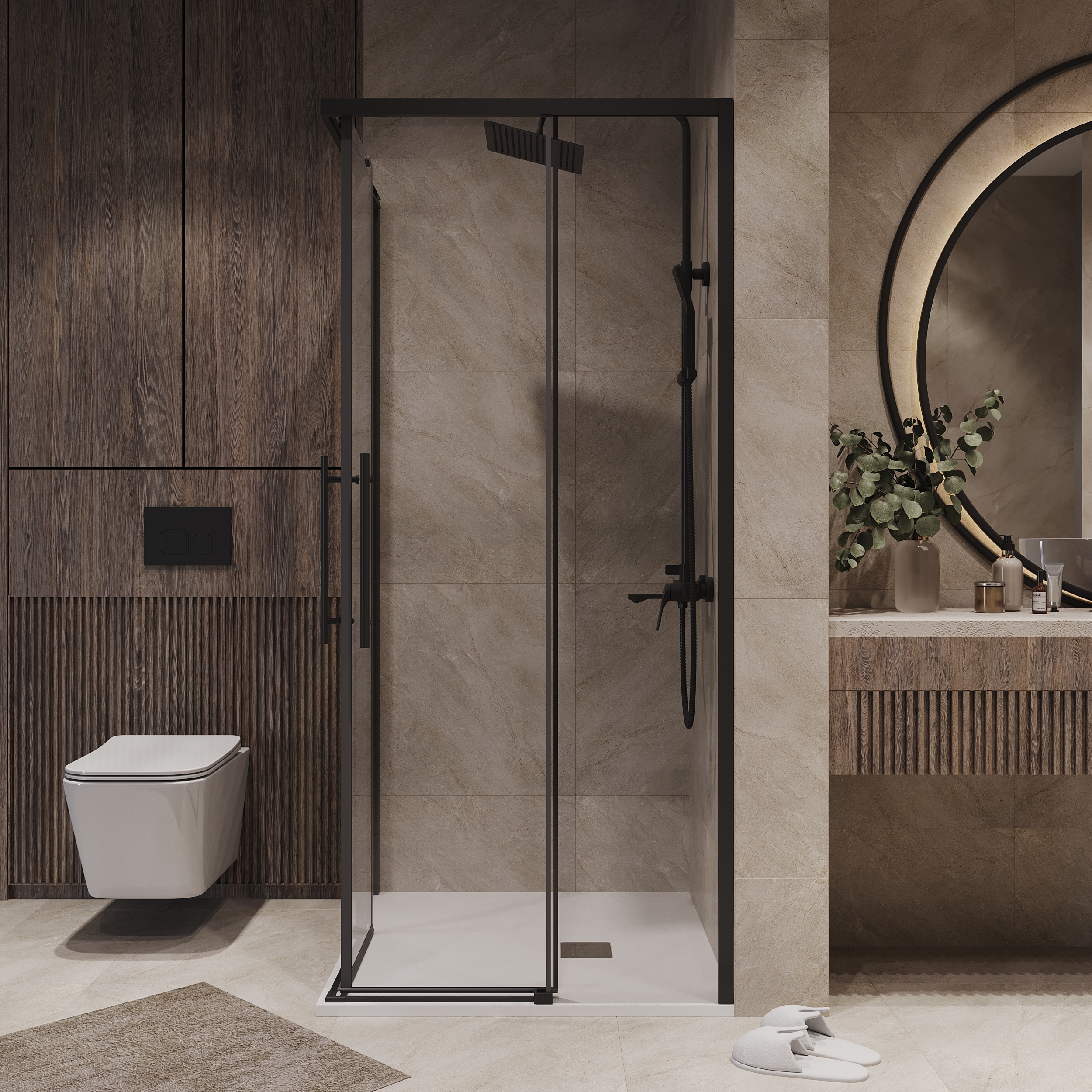 Душевой уголок Niagara Nova NG-6829-34 Black 90x90, стекло прозрачное, профиль черный матовый - фото 1