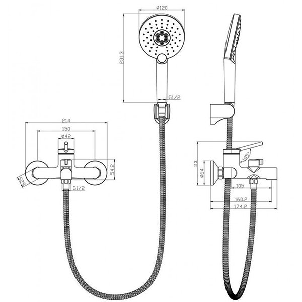 Смеситель Lemark Minima LM3814C для ванны с душем, с гарнитуром, цвет хром