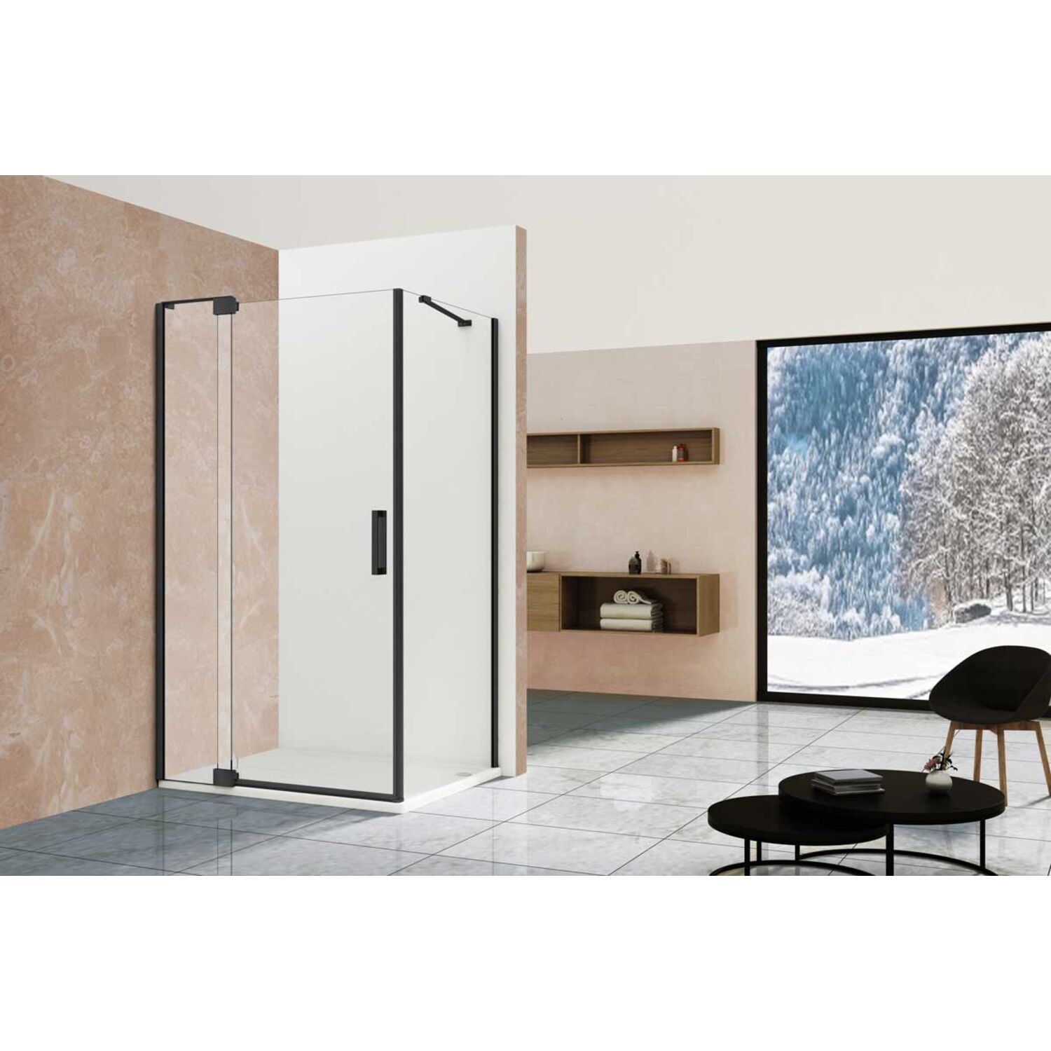 Душевой уголок Vincea Extra VSR-1E 90/100x90, стекло прозрачное, профиль черный - фото 1