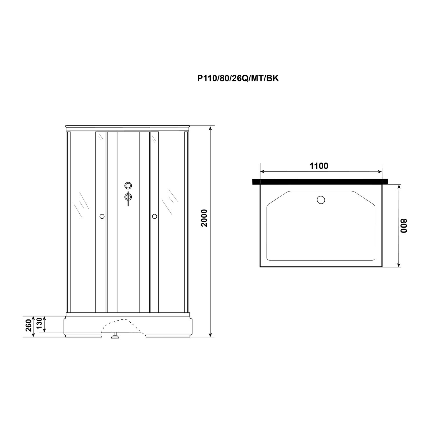 Душевая кабина Niagara Promo P110/80/26Q/MT/BK 110х80, стекло матовое, профиль белый, без крыши  - фото 1
