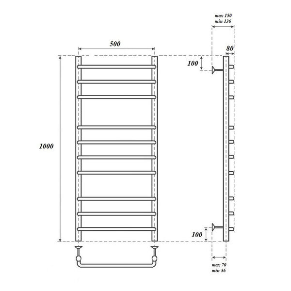 Полотенцесушитель Point П10 50x100 электрический, цвет хром - фото 1