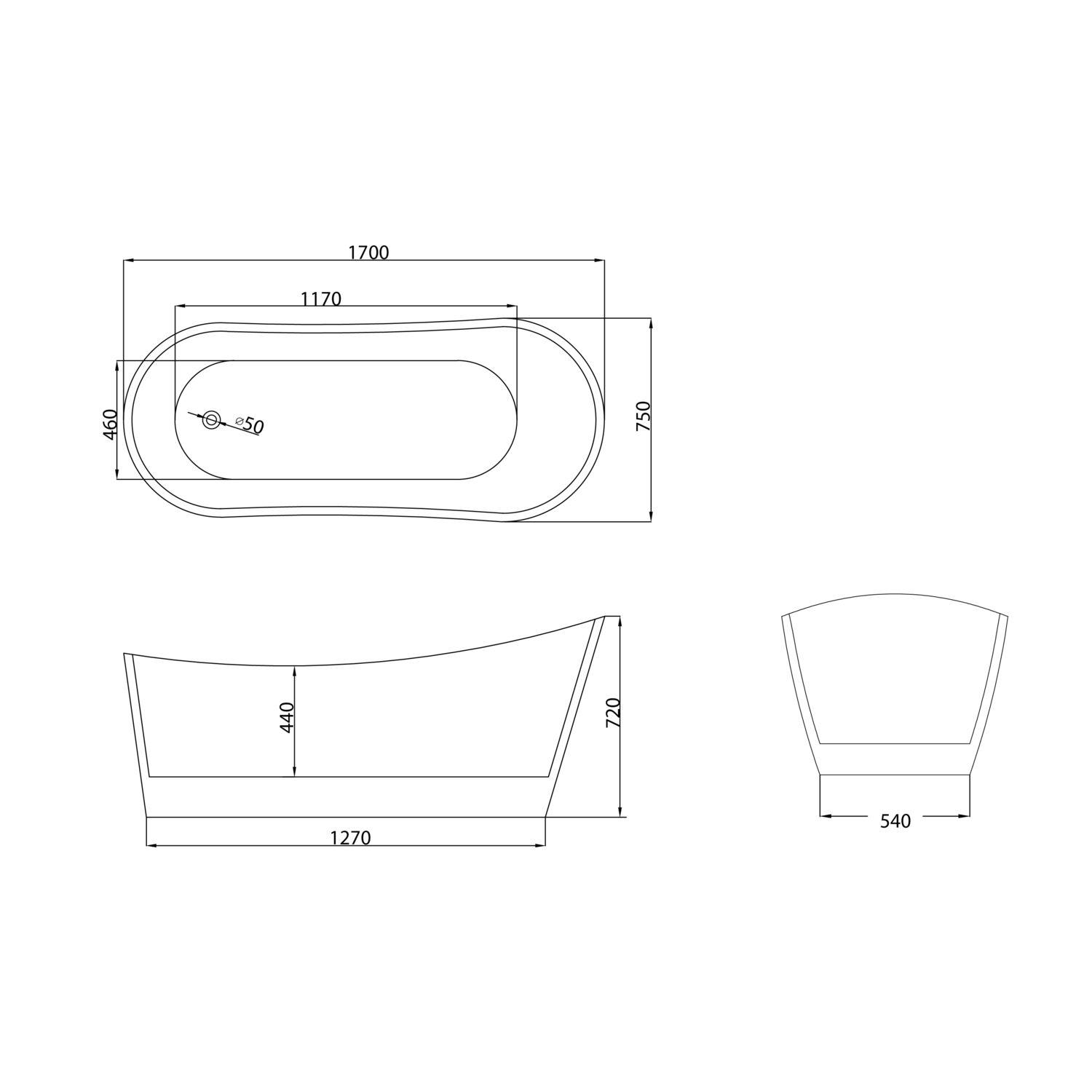 Ванна Grossman Galaxy GR-2102M 170х75, цвет белый матовый - фото 1