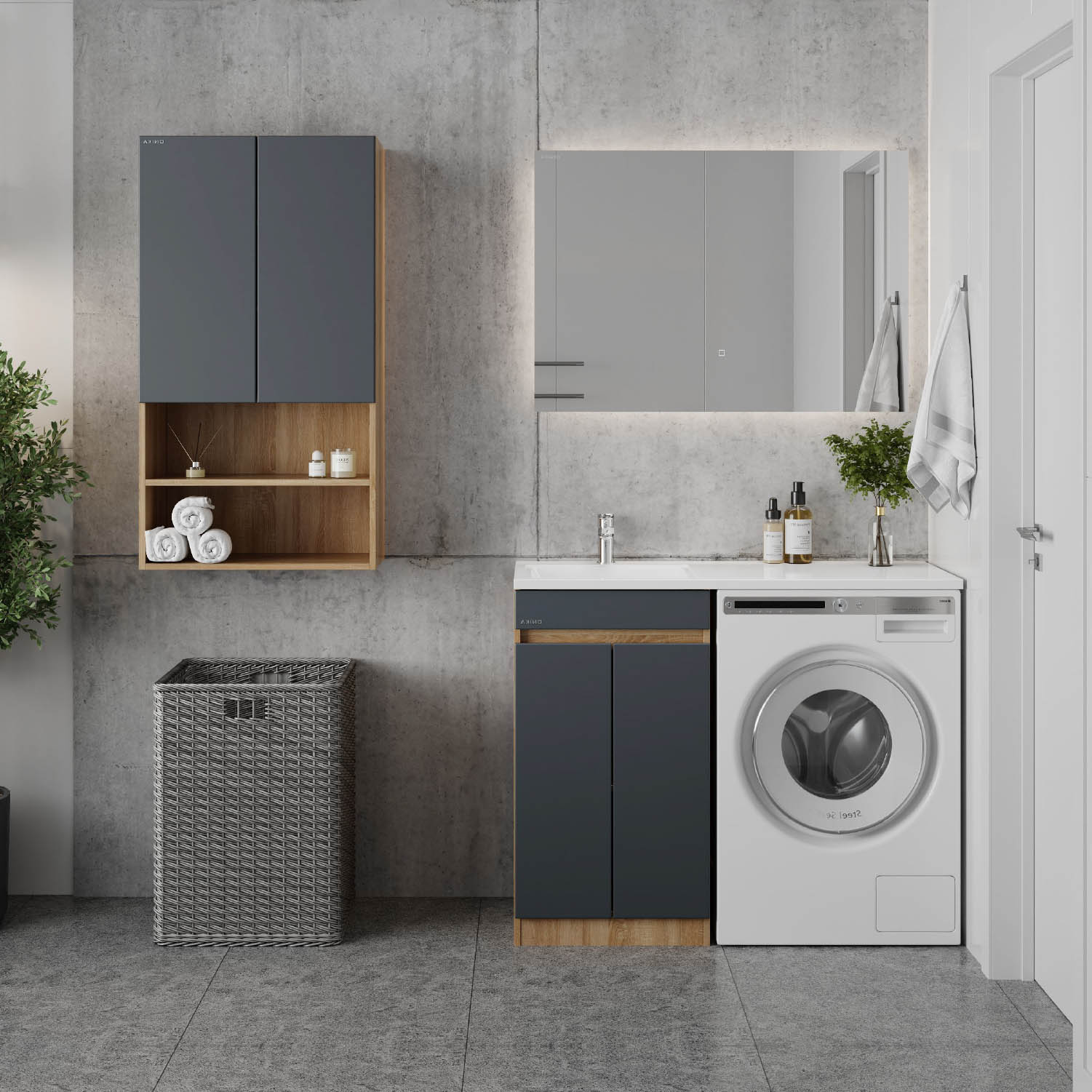 Мебель для ванной Оника Милтон Нова 120, с тумбой 58 см, с дверцами, цвет серый / дуб сонома - фото 1