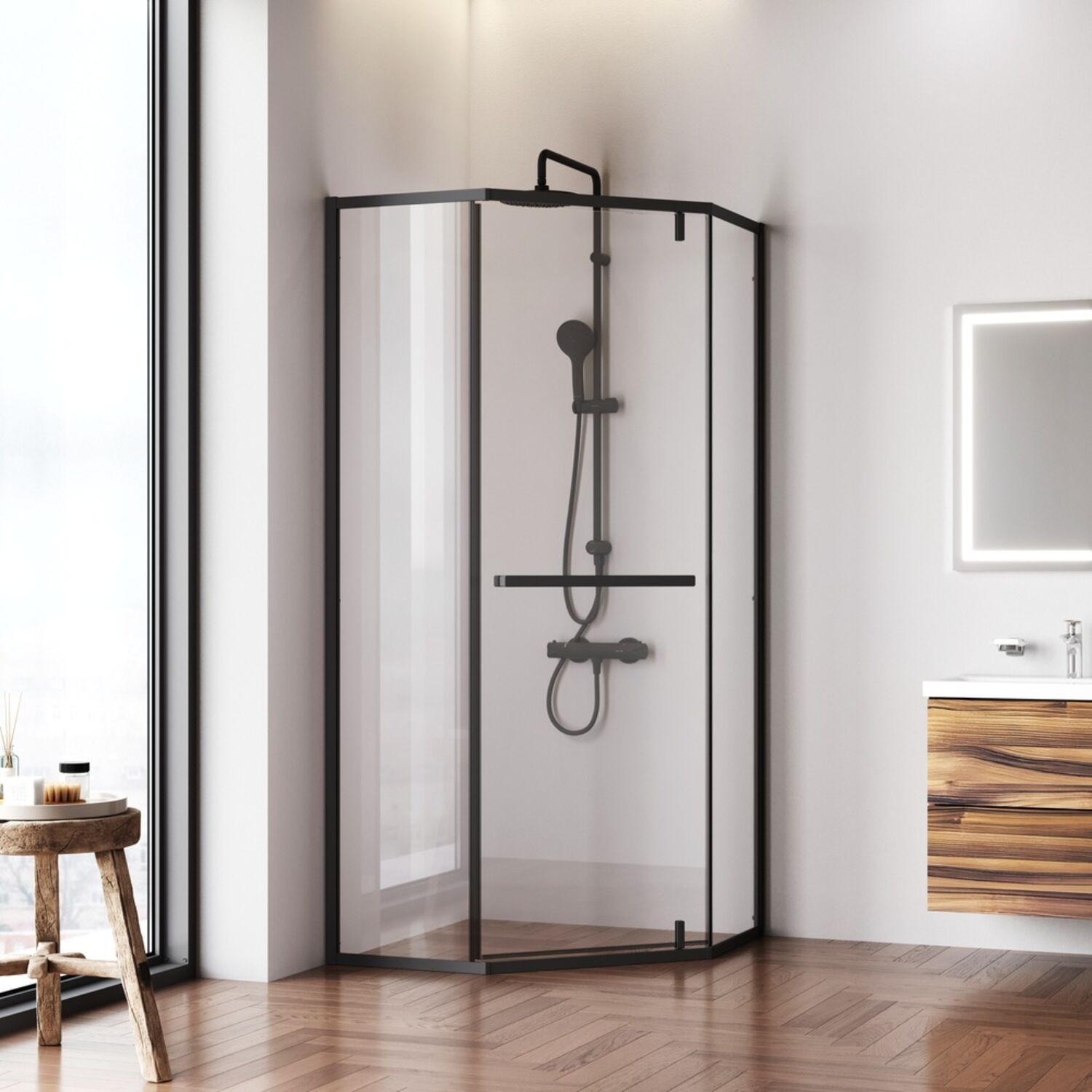 Душевой уголок AM.PM Gem 90x90, без поддона, стекло прозрачное, профиль черный матовый