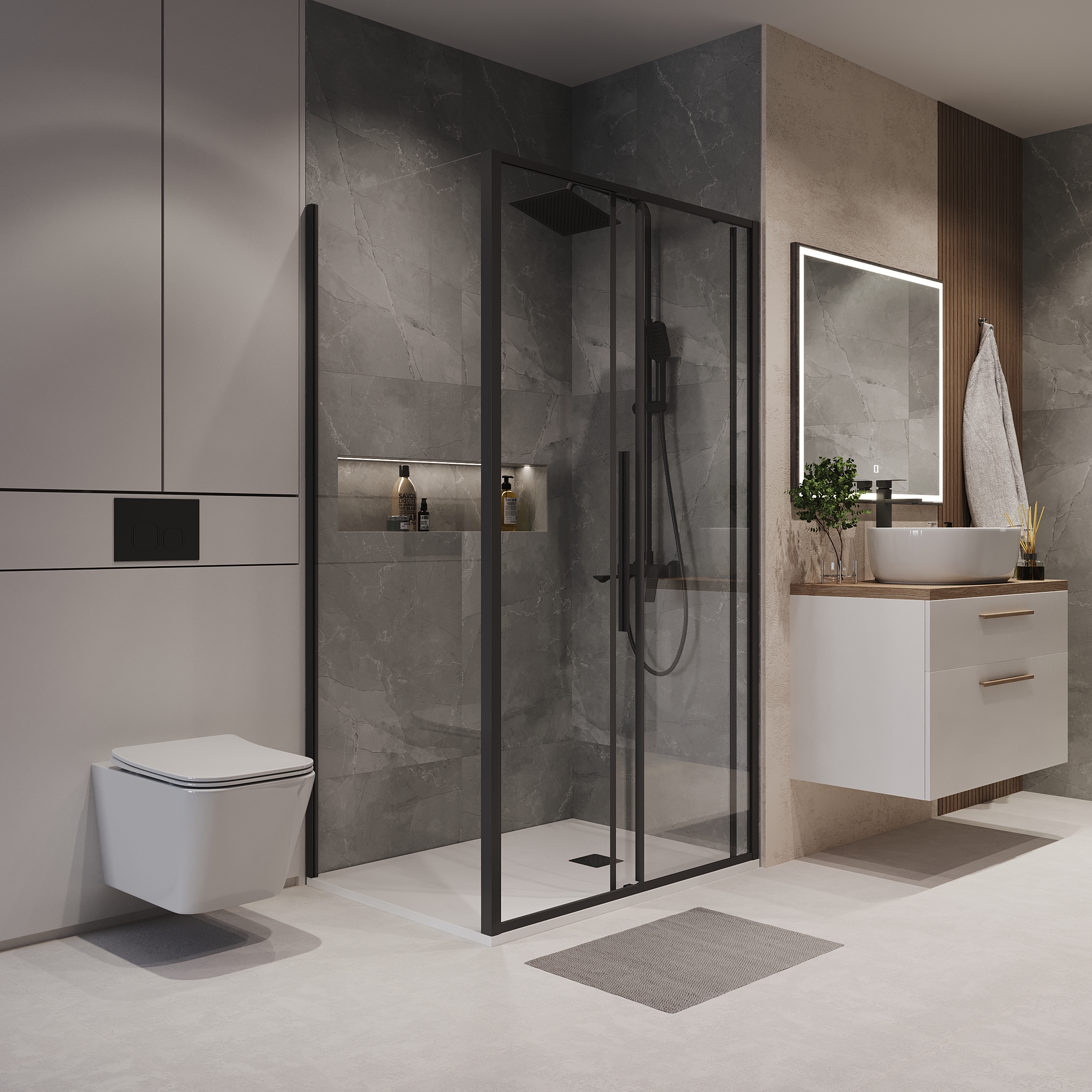 Душевой уголок Niagara Nova NG-84-14AB-A90B-34 140x90, стекло прозрачное, профиль черный матовый - фото 1