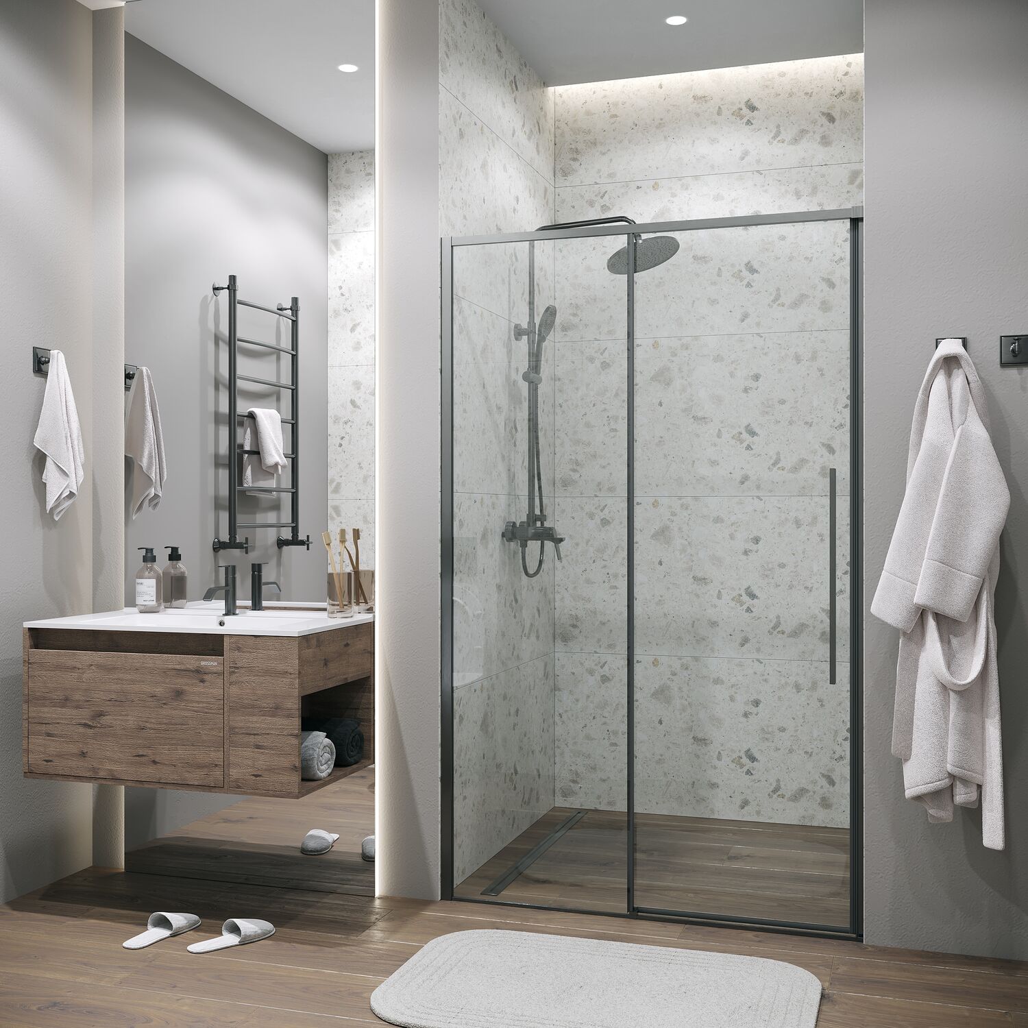 Душевая дверь Grossman Galaxy 110х195, стекло прозрачное, профиль графит сатин - фото 1