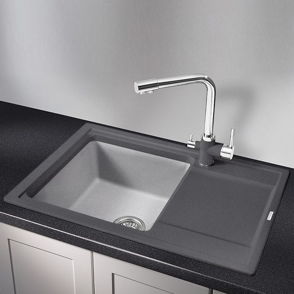 Кухонная мойка Granula HI / 74 BGBT 74x50, с крылом, цвет графит / базальт - фото 1
