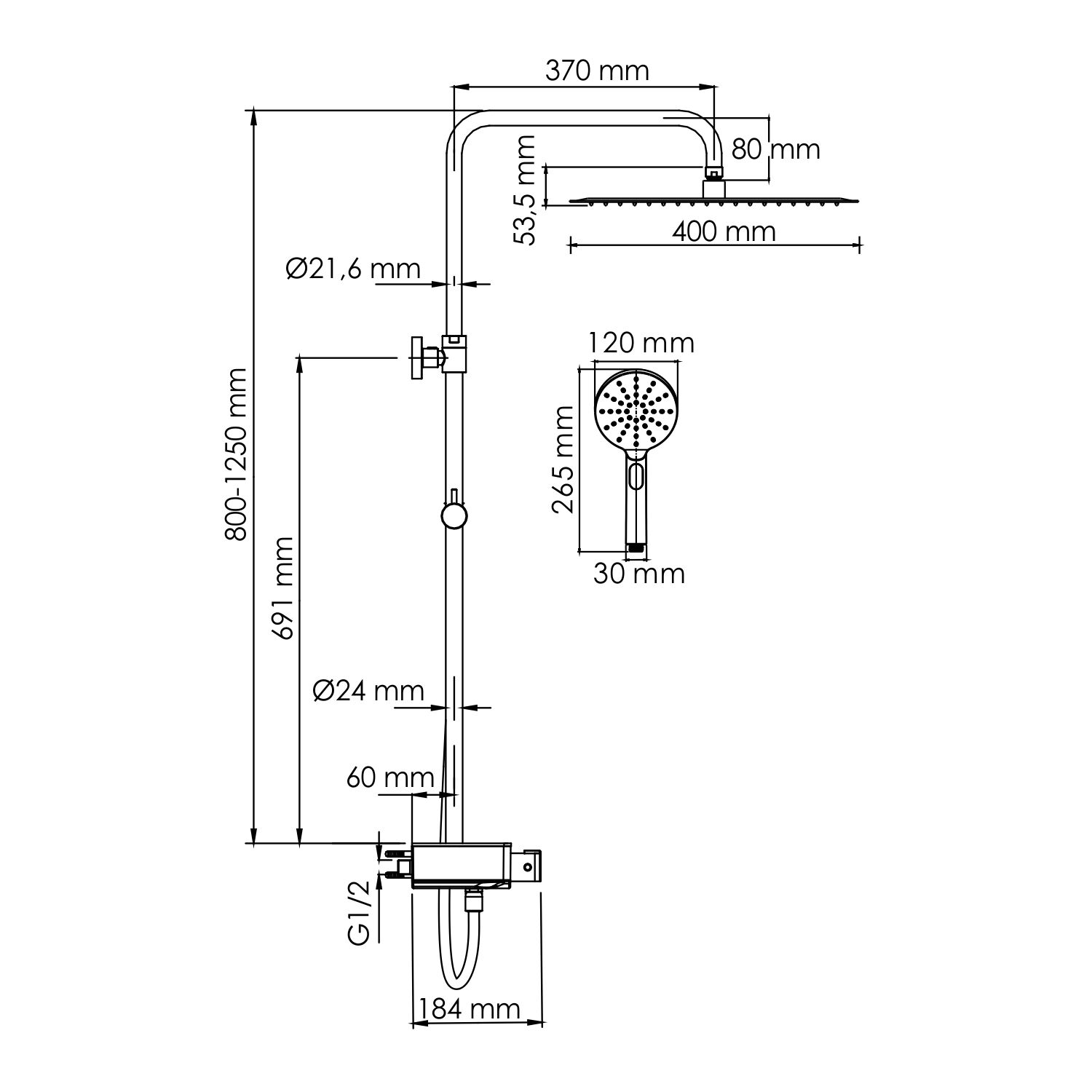 Душевая стойка WasserKRAFT A113.119.127.CH Thermo, с верхним душем, термостатическим смесителем, цвет хром - фото 1