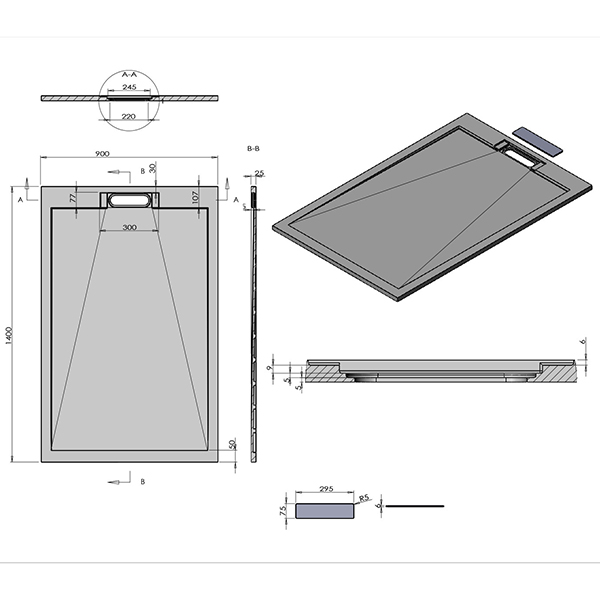 Поддон для душа Vincea VST-4SRL 140x90, искусственный камень, цвет белый матовый