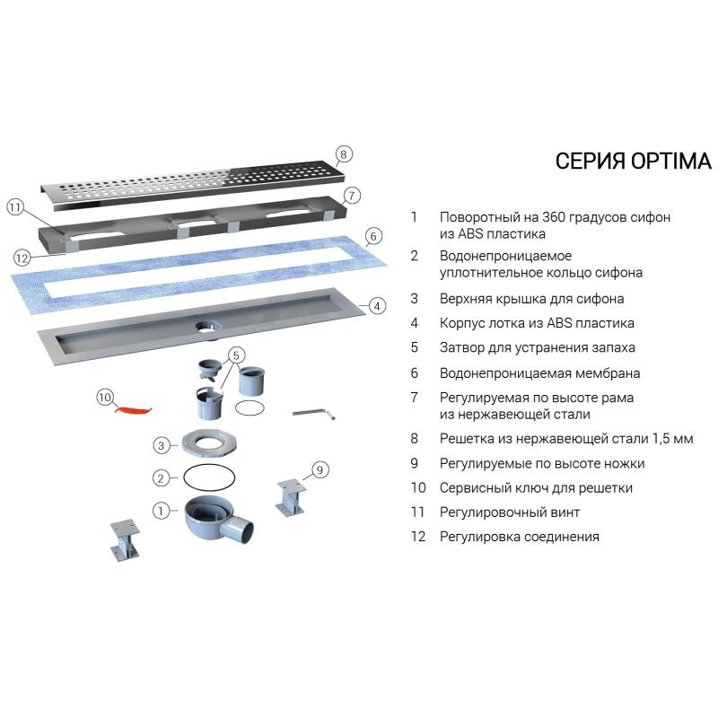 Душевой лоток Vincea Say Optima 601.70.P.BLOK с решеткой 70x7 см, боковой выпуск, цвет хром - фото 1