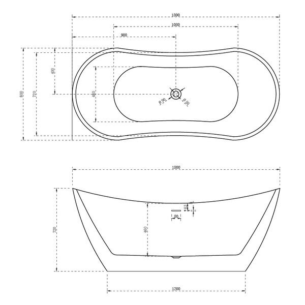 Ванна Abber AB9322 180x80 акриловая, цвет белый