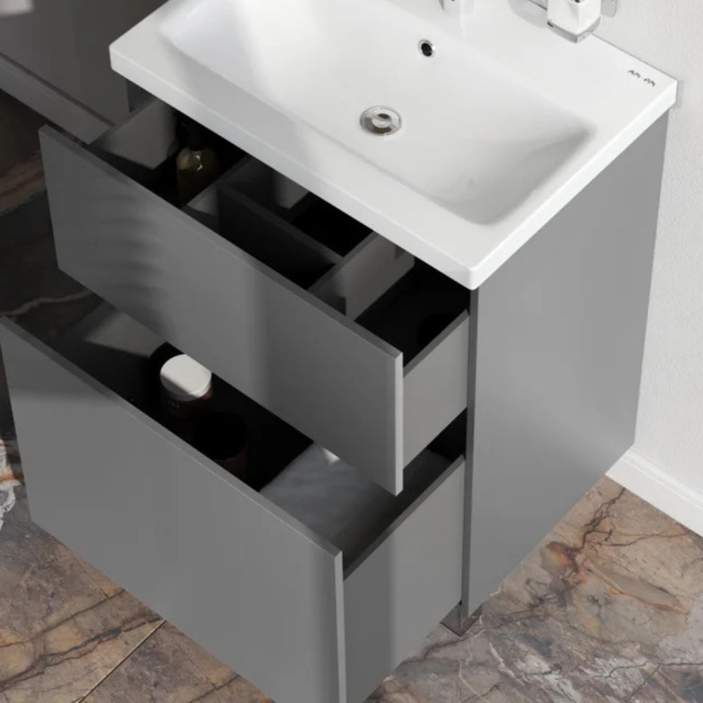 Тумба под раковину AM.PM Gem 60 напольная, 2 ящика, цвет графит матовый - фото 1