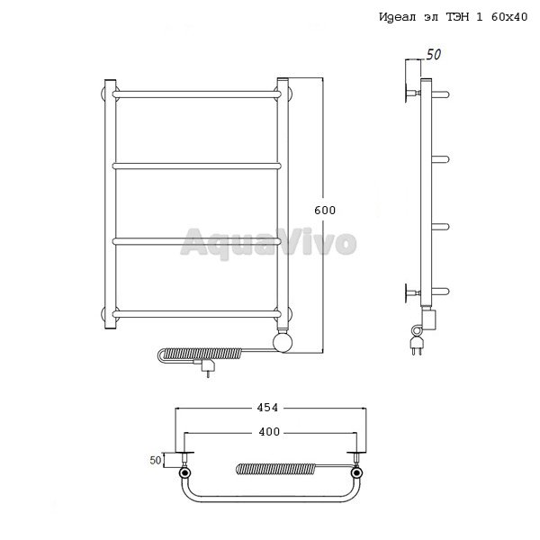 Полотенцесушитель Тругор Идеал эл ТЭН 1 60х40 электрический - фото 1