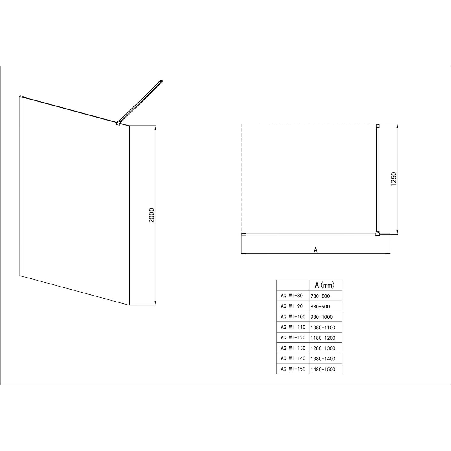 Перегородка для душа Акватек AQ.WI.120.2BL 120x200, стекло рифленое, профиль черный матовый - фото 1