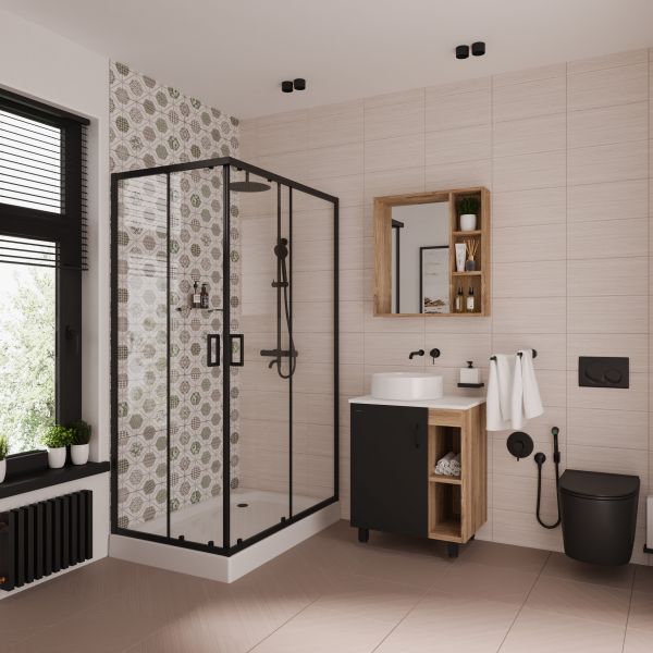 Душевой уголок Niagara Nova NG-6811-08 BLACK 120x90, стекло прозрачное, профиль черный