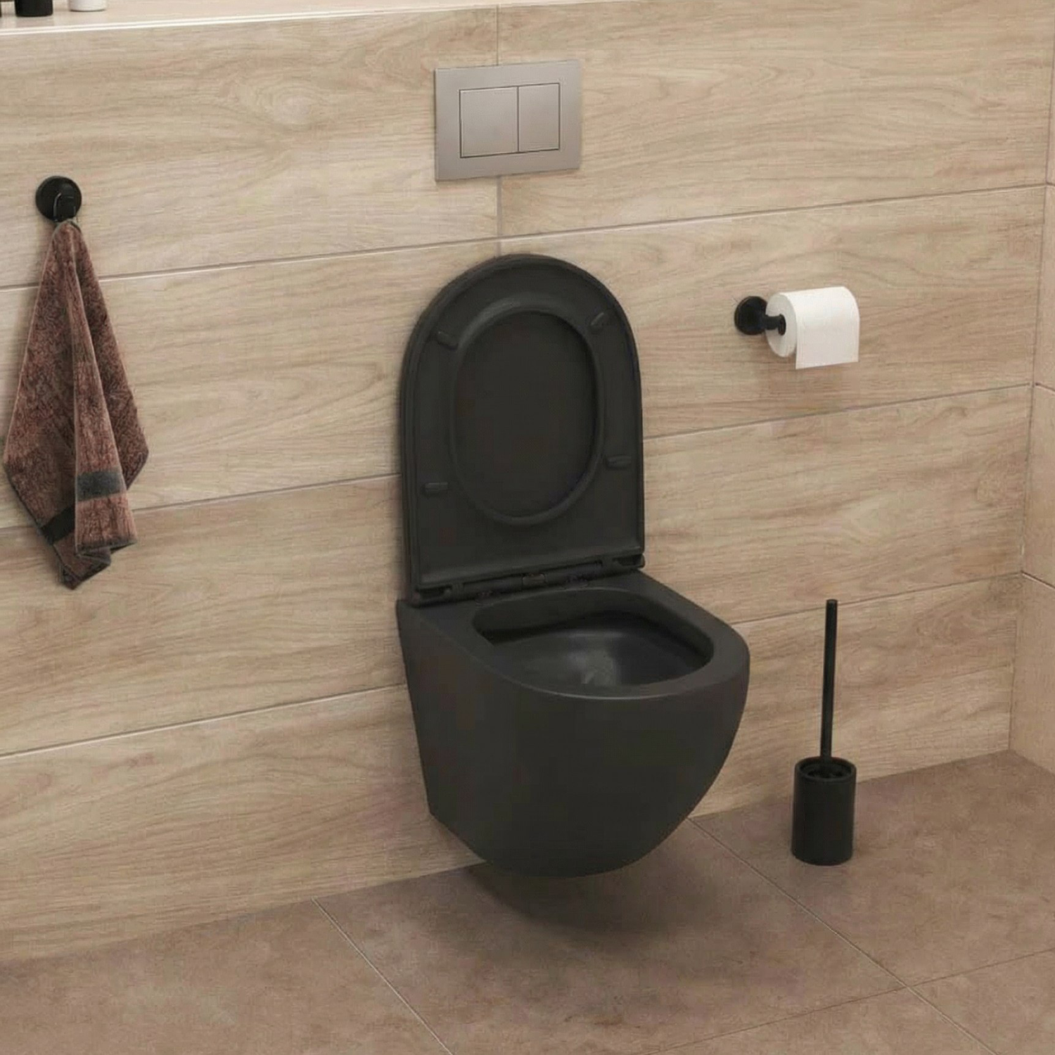 Унитаз Joki Stella Black JK1111019MB подвесной, безободковый, с сиденьем микролифт, цвет черный