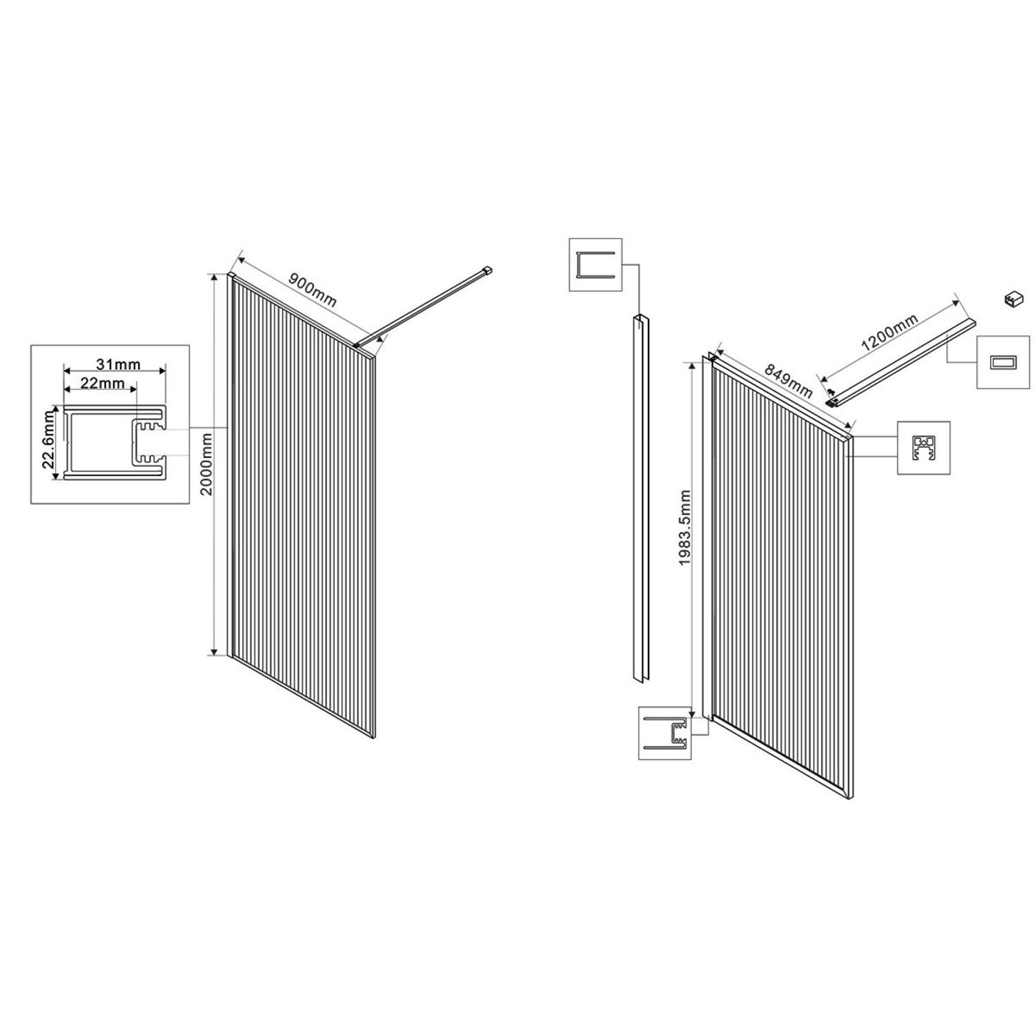 Душевая перегородка Vincea Walk-In HP Art 90x200, стекло рифленое, профиль черный матовый