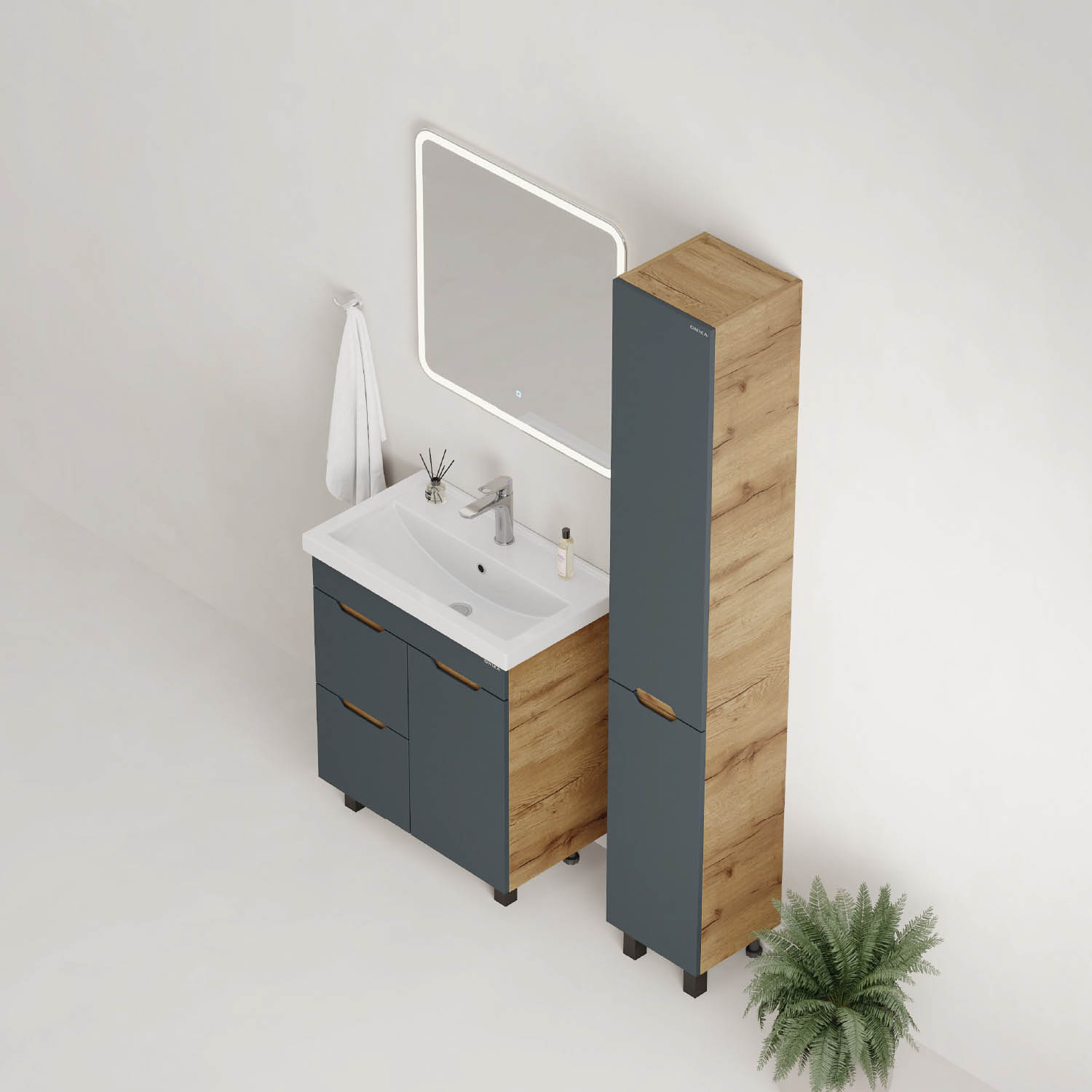 Мебель для ванной Оника Айленд 70, с бельевой корзиной, цвет графит / дуб крафт золотой - фото 1