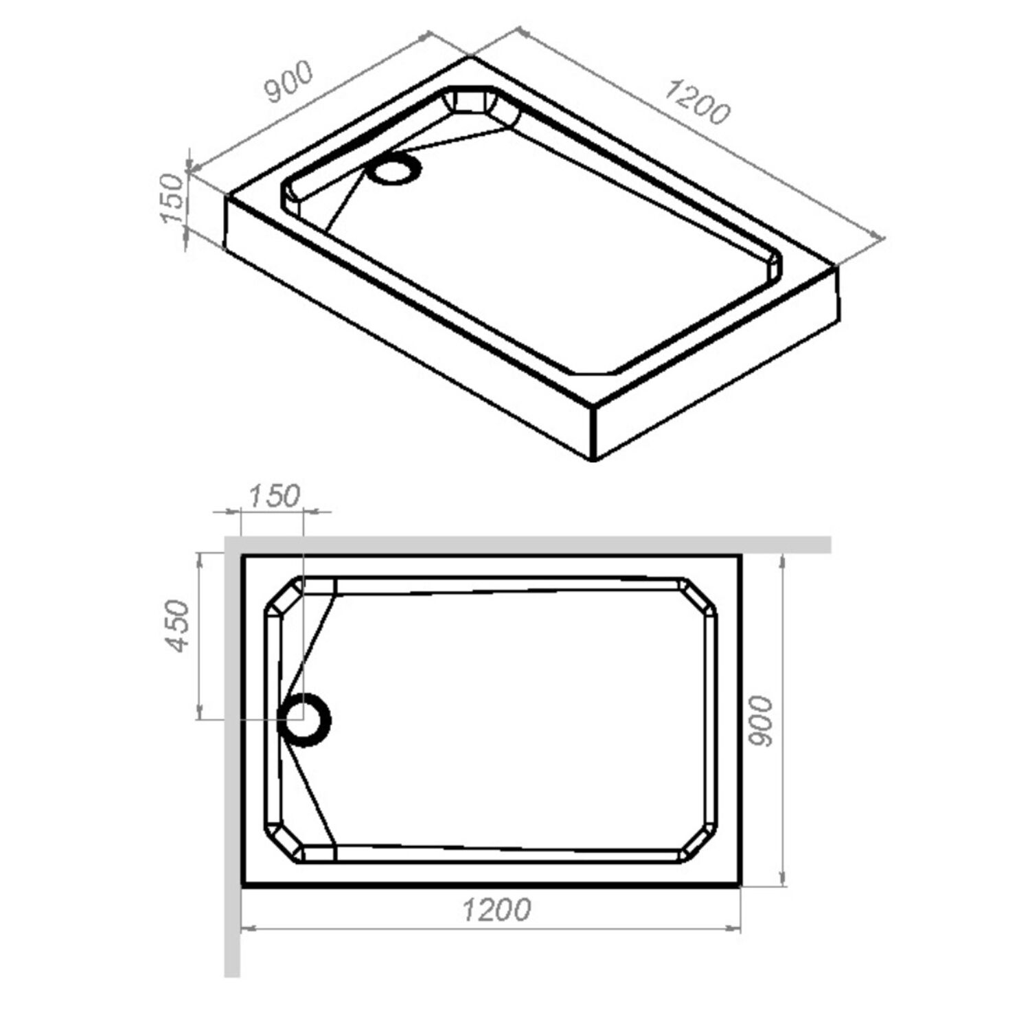 Поддон для душа AM.PM  Gem Square 120x90, ABS-пластик, цвет белый - фото 1