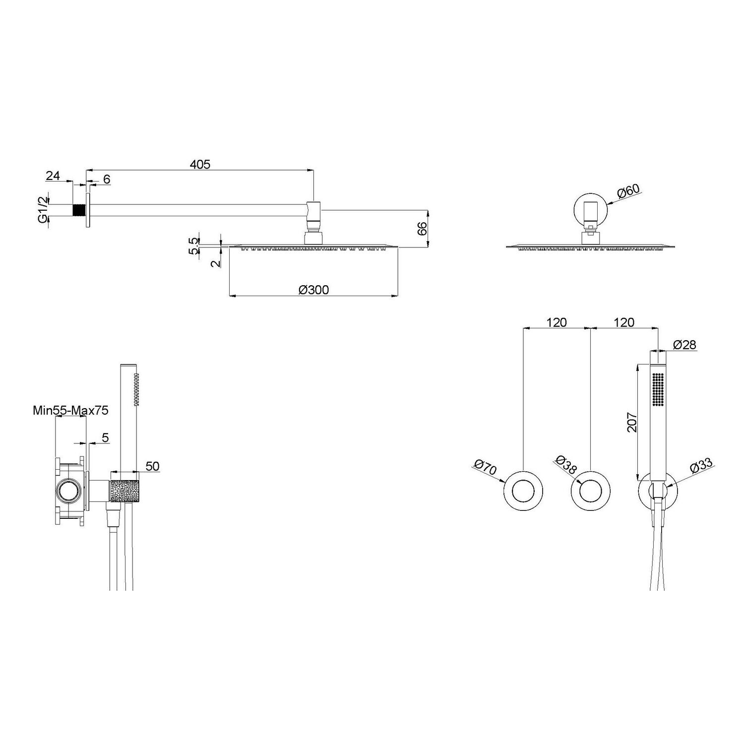 Душевой комплект Vincea Aura VSFW-6AU1BG, встраиваемый, цвет брашированное золото - фото 1