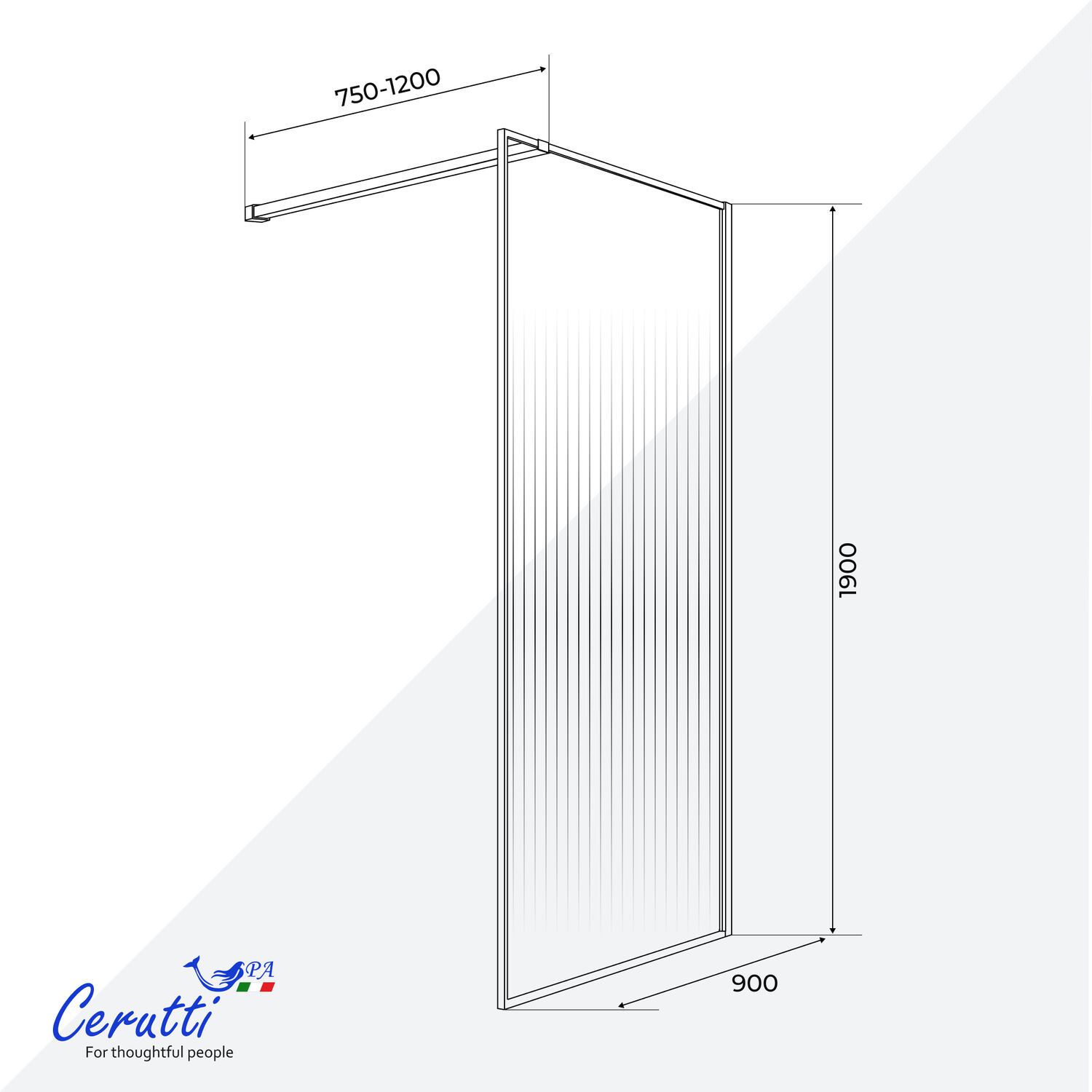 Душевая перегородка Ceruttispa Strip G90 90x190, стекло гофрированное, профиль золото матовое - фото 1
