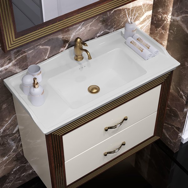 Мебель для ванной Опадирис Карат 80, цвет бежевый глянцевый с золотой патиной