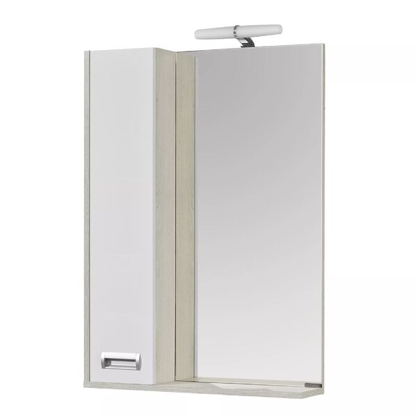 Шкаф-зеркало Акватон Бекка Pro 60, левый, с подсветкой, цвет белый / дуб сомерсет