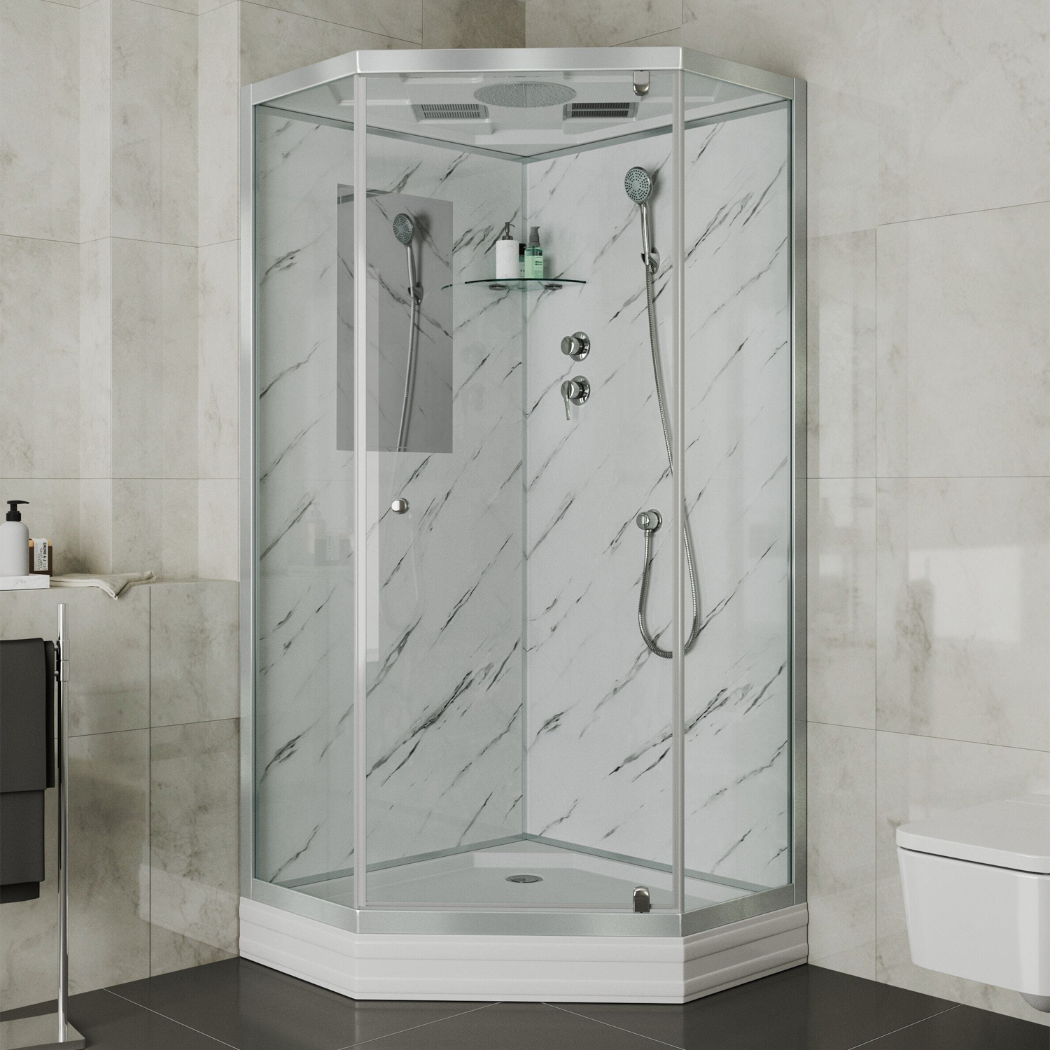 Душевая кабина Niagara Luxe NG-7702DM 100x100, стекло прозрачное, профиль серебро, с крышей