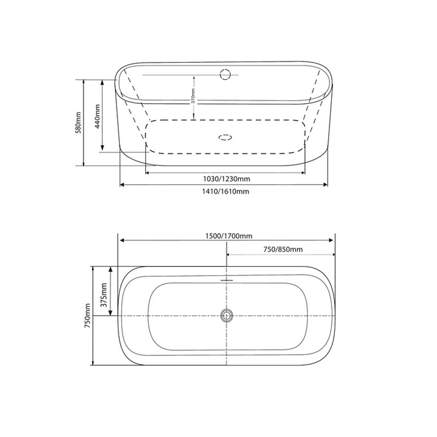 Ванна Grossman Black Forta GR-2901B 170x75, цвет черный глянцевый / белый - фото 1