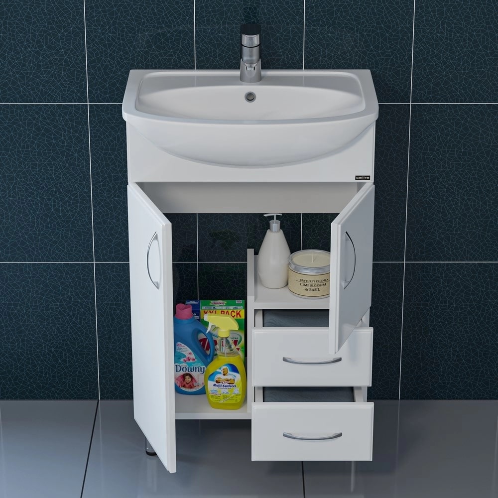 Тумба под раковину Санта Уют 55 напольная, с ящиками, цвет белый - фото 1