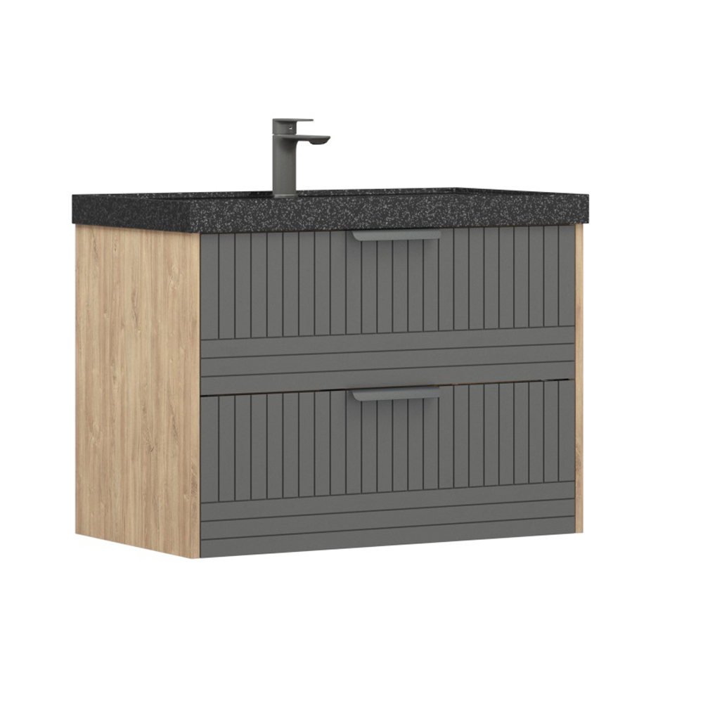 Мебель для ванной Corozo Инди 80, напольная/подвесная, с черной раковиной Стандарт, цвет дуб канзас/графит - фото 1