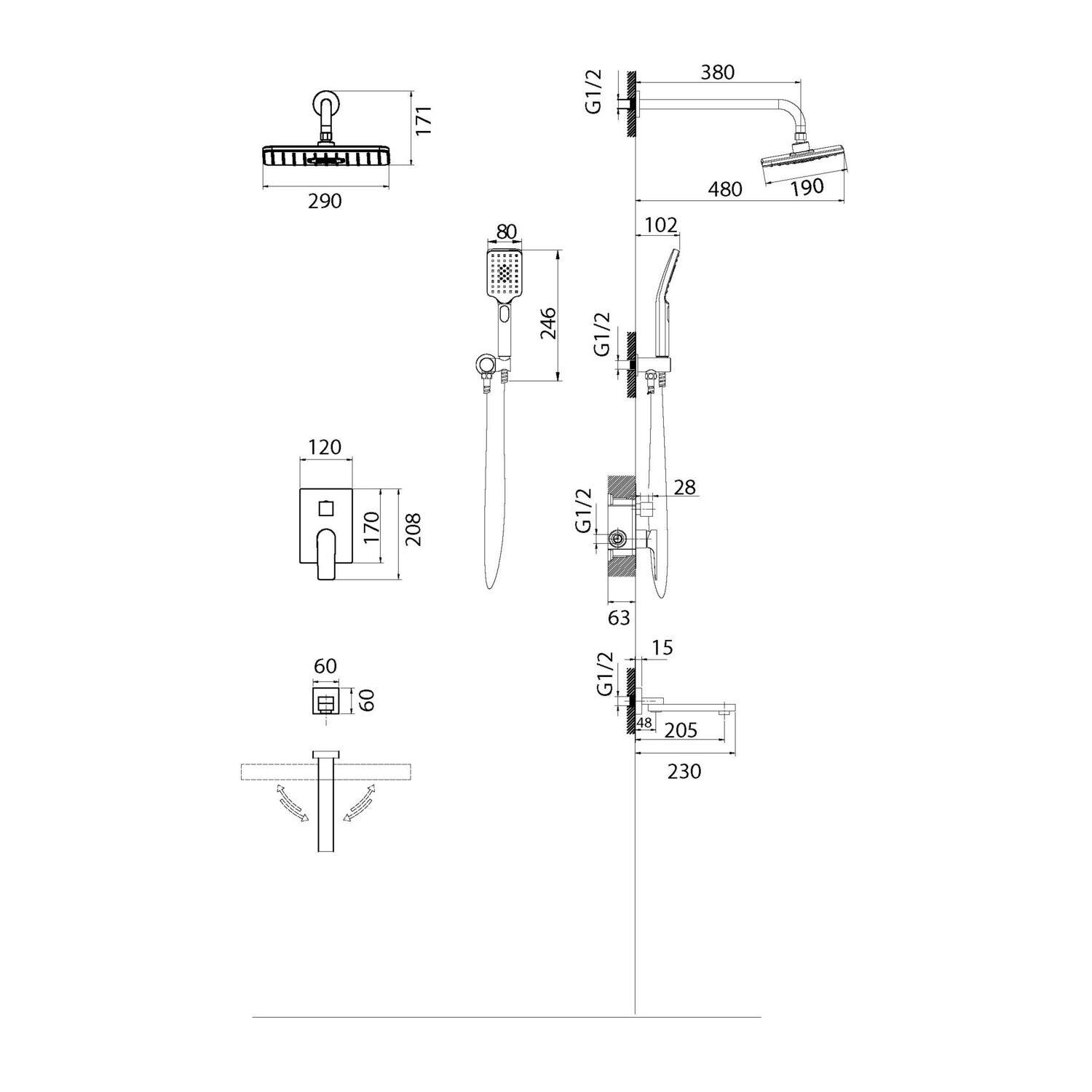 Душевой комплект Grossman Classic 501.K35.04.100, встраиваемый, цвет хром глянцевый - фото 1
