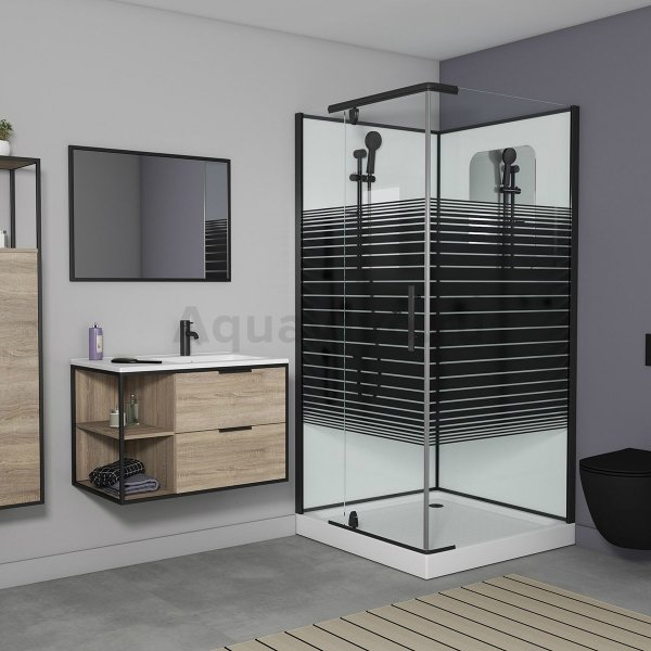 Душевая кабина Grossman Classic GR-270Q L 100x100, левая, стекло прозрачное с черными полосами, профиль черный - фото 1