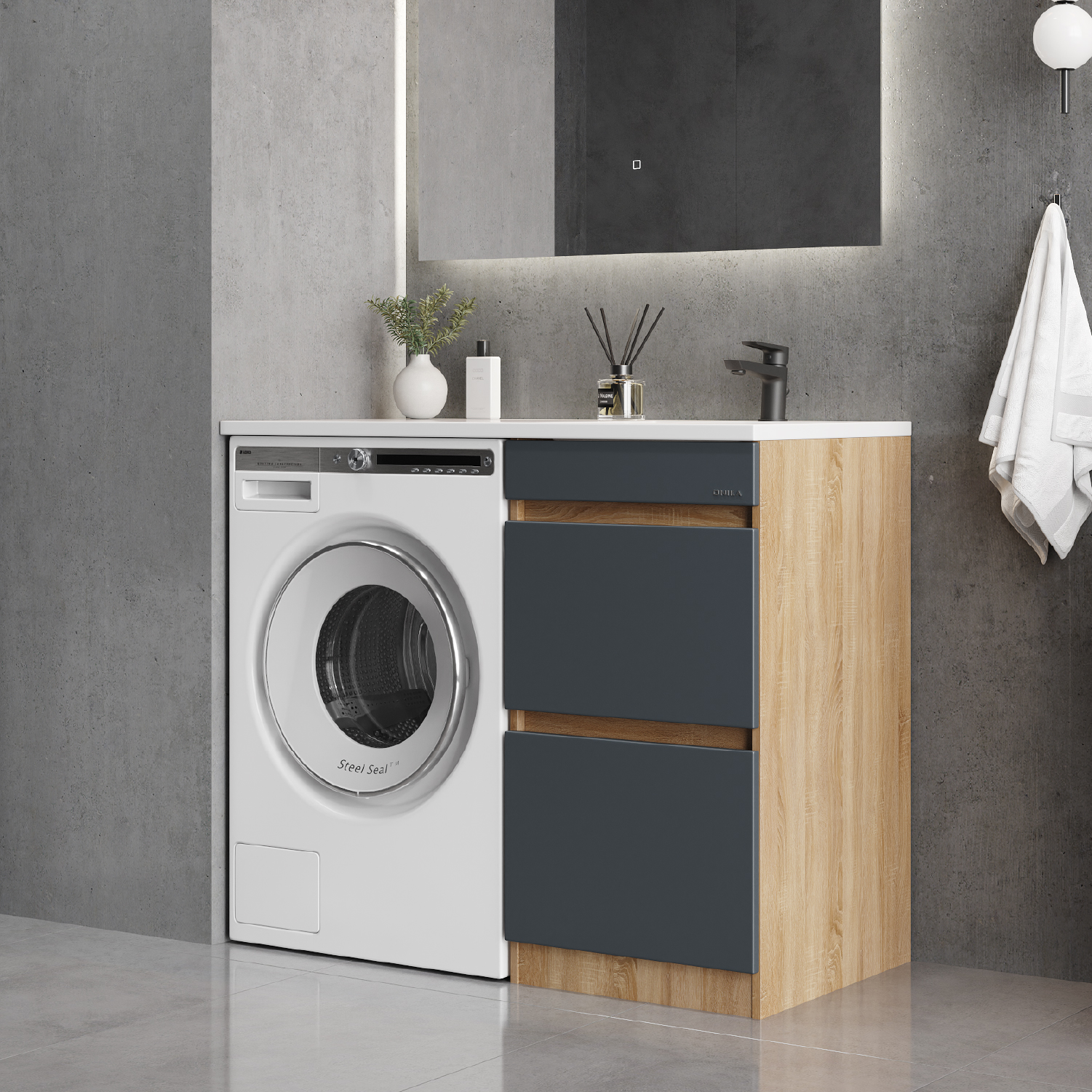 Мебель для ванной Оника Милтон 110, с тумбой 48 см,с ящиками, цвет серый / дуб сонома - фото 1