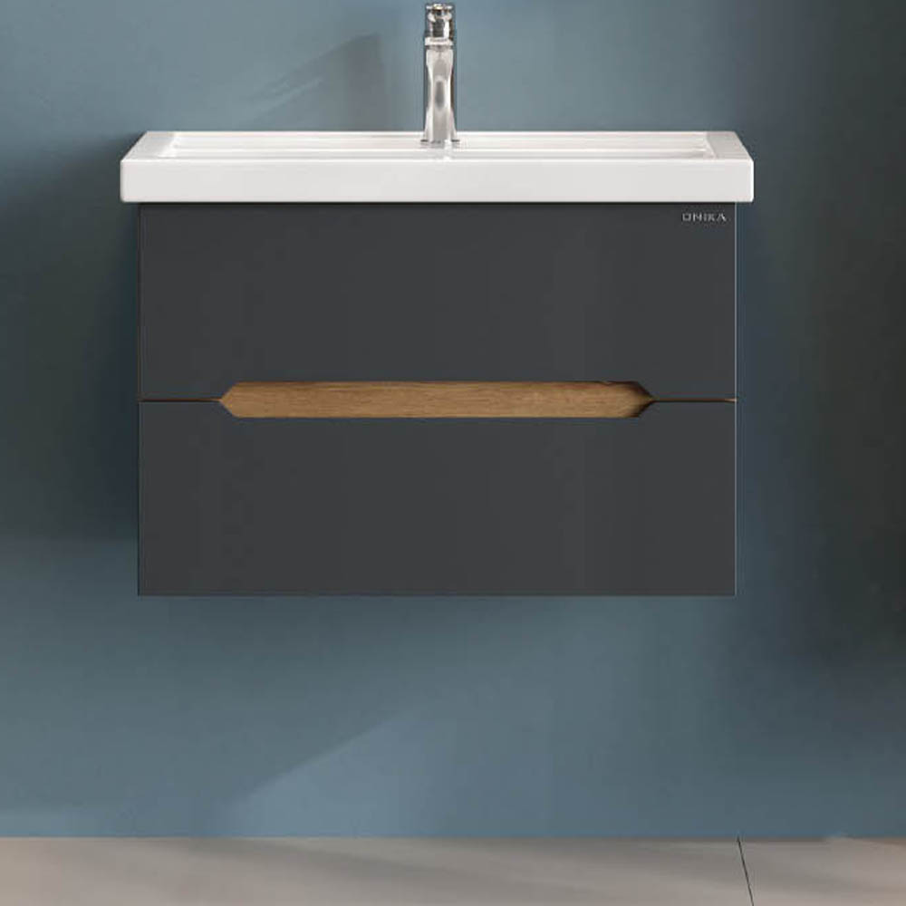 Тумба под раковину Оника Айленд 70, подвесная, цвет графит / дуб крафт золотой