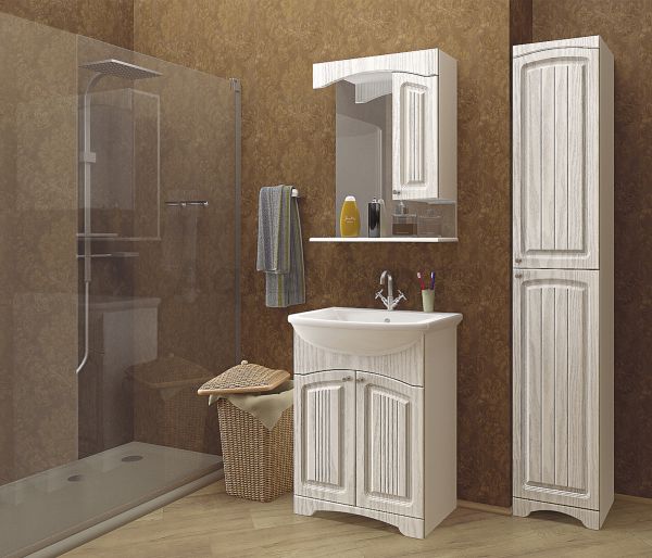 Шкаф-зеркало Mixline Крит 60x80 с полочкой, цвет белый / патина золото - фото 1