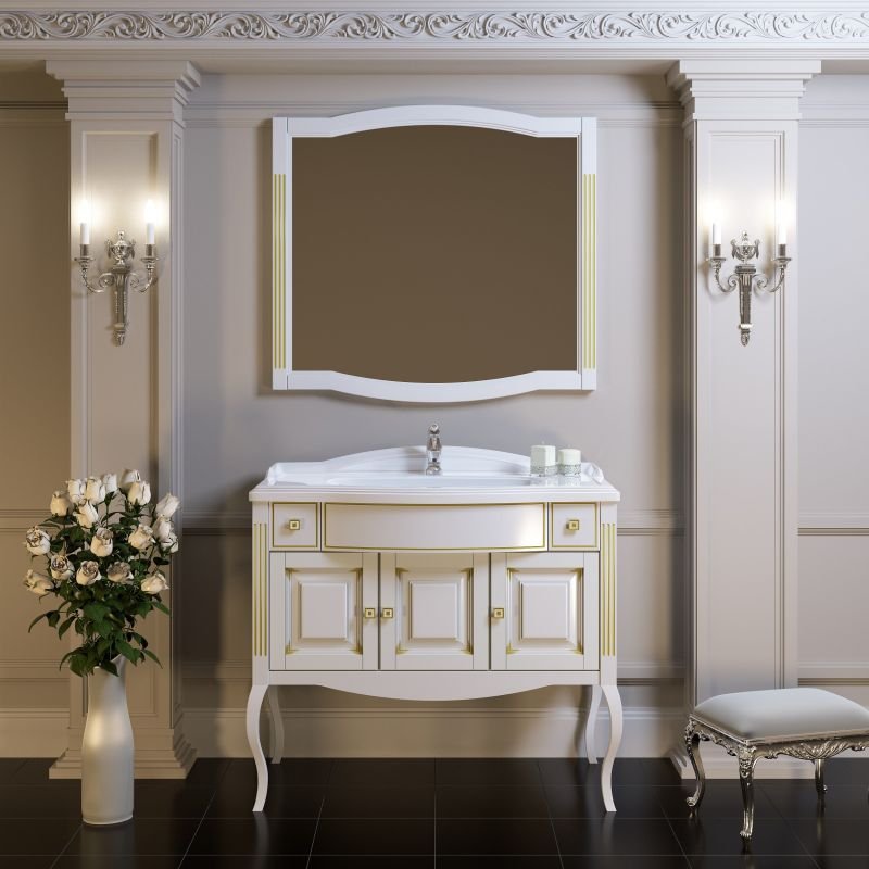 Мебель для ванной Опадирис Лаура 100, цвет белый с золотой патиной