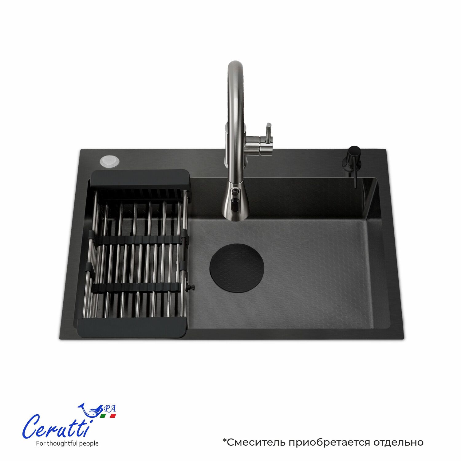 Кухонная мойка Ceruttispa Gloria 60B Nano Black, 60х50 см, цвет графит