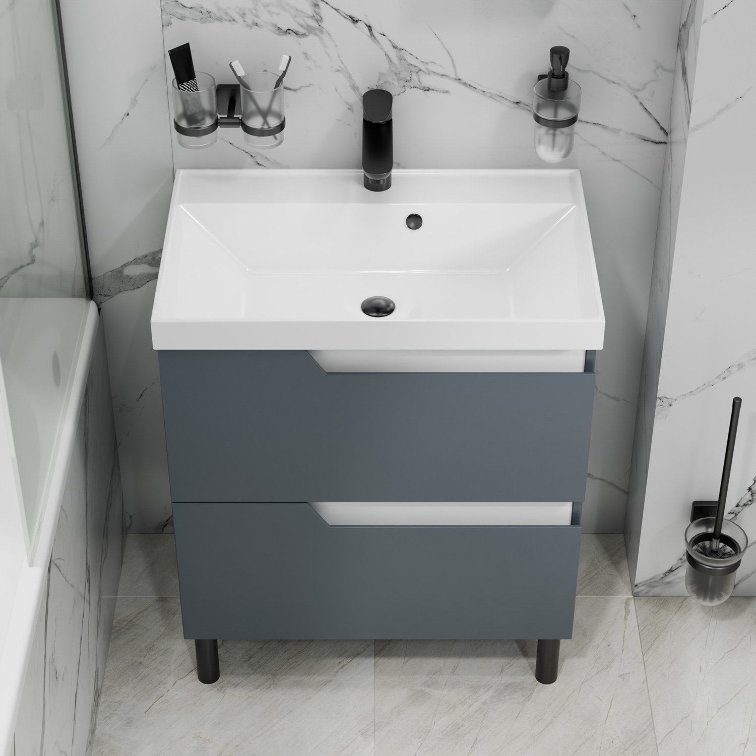 Тумба под раковину Санта Антарес 70, напольная, 2 ящика, цвет графит матовый - фото 1